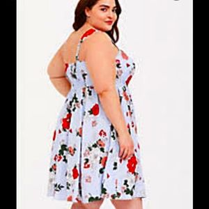 Torrid LIGHT BLUE FLORAL CHALLIS SKATER DRESS